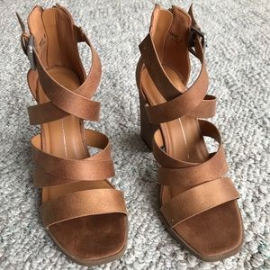Report tan heeled sandals